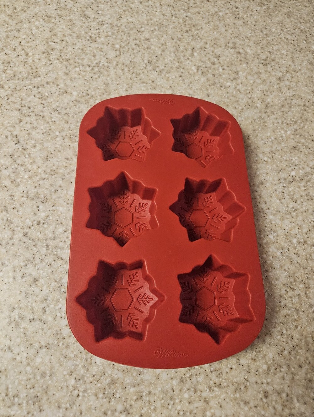 Wilton 6 Cavity Red Silicone Snowflake Baking Mold Tray Winter